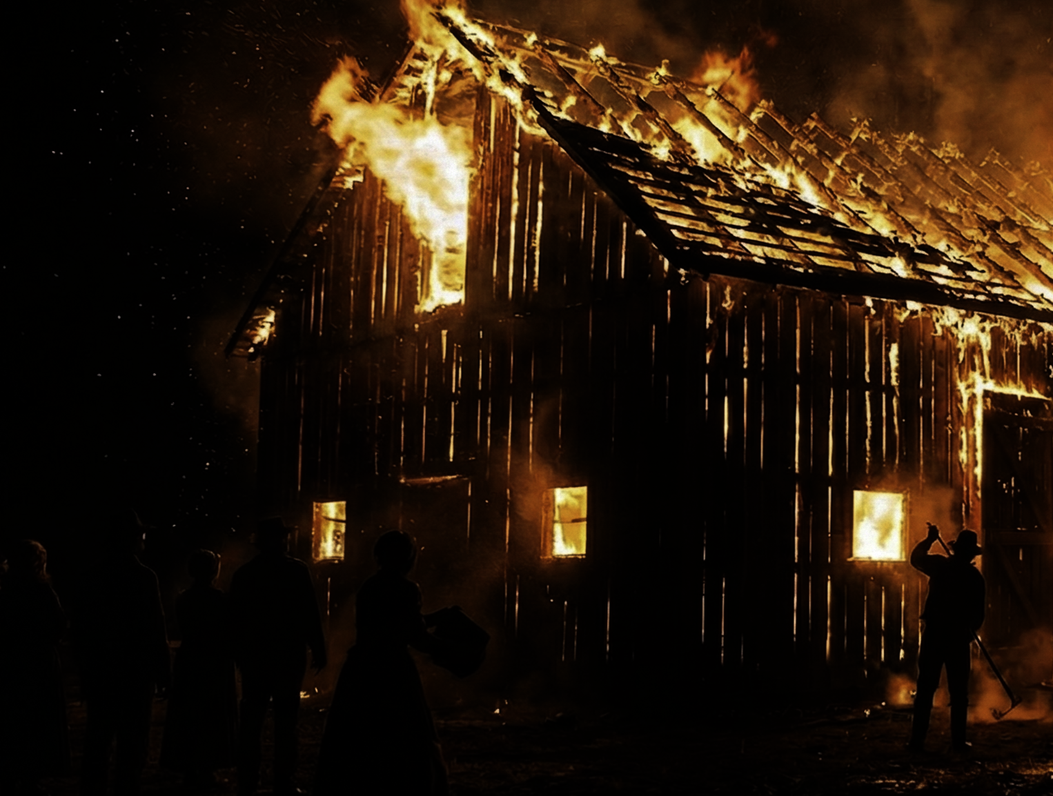 Incendie d'une grange la nuit